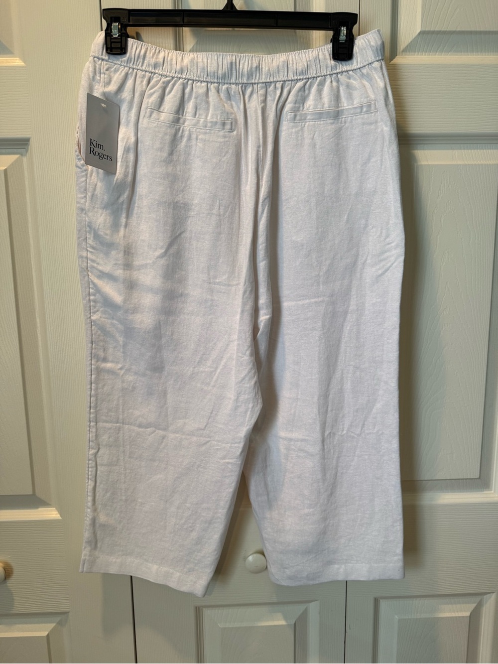# Kim Rogers White Cropped Linen-blend Drawstring Pants - Picture 4 of 8